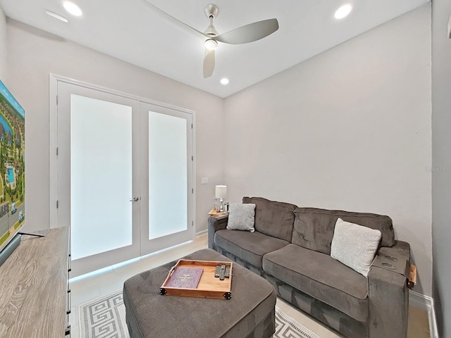 4300 Barletta Ct, Wesley Chapel, FL 33543 - living room with french doors, ceiling fan, recessed lighting, and baseboards