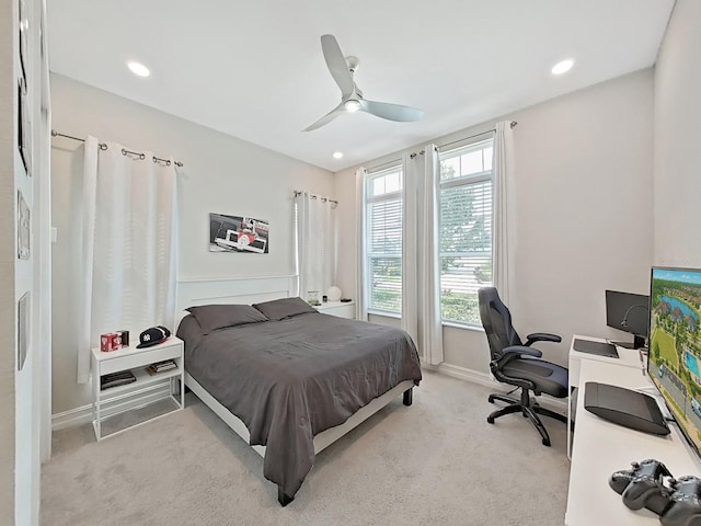 4300 Barletta Ct, Wesley Chapel, FL 33543 - bedroom with carpet floors, multiple windows, a desk, ceiling fan, and recessed lighting