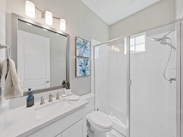 4300 Barletta Ct, Wesley Chapel, FL 33543 - bathroom featuring a shower stall, vanity, and toilet