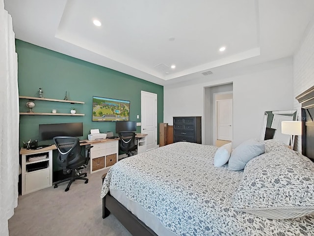 4300 Barletta Ct, Wesley Chapel, FL 33543 - bedroom featuring a tray ceiling, carpet, recessed lighting, and a desk