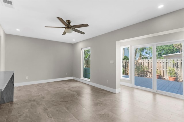 105 E Davis Blvd Unit A, Tampa, FL 33606 - unfurnished room with visible vents, a ceiling fan, baseboards, and recessed lighting
