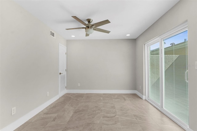 105 E Davis Blvd Unit A, Tampa, FL 33606 - empty room featuring visible vents, a ceiling fan, baseboards, and recessed lighting