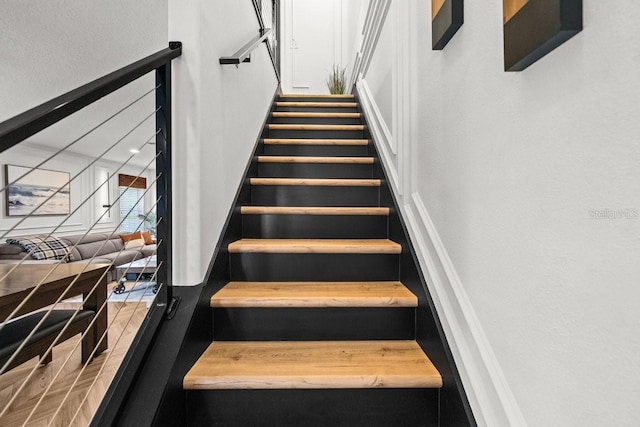 stairs with a towering ceiling
