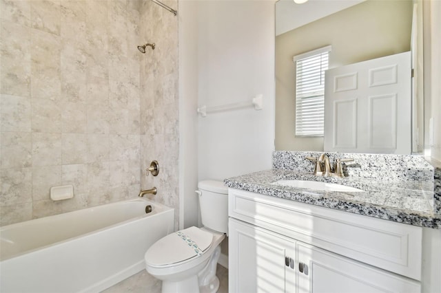 bathroom with toilet, shower / bath combination, and vanity