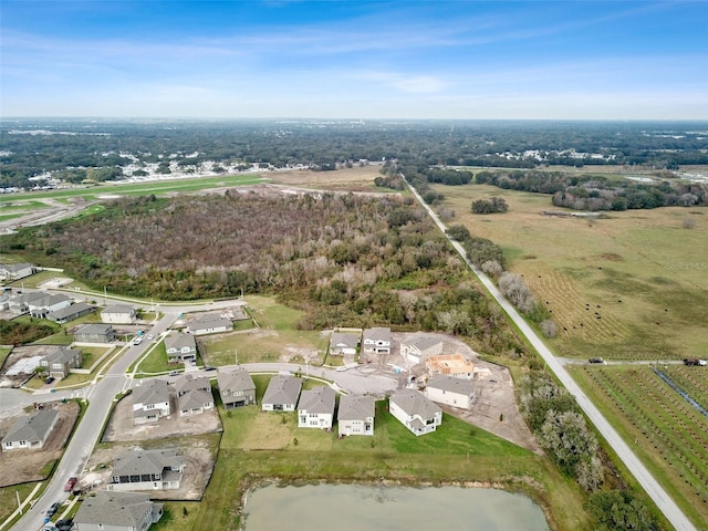 drone / aerial view featuring a water view and a residential view