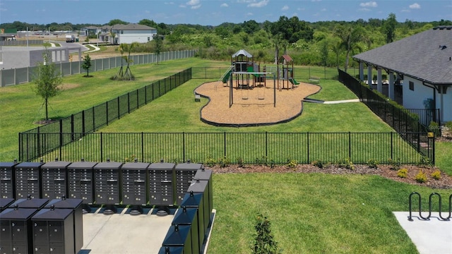 surrounding community featuring a yard, fence, and playground community