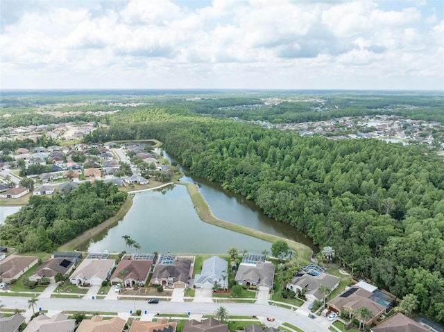 29542 Forest Glen Dr, Wesley Chapel, FL 33543 - birds eye view of property with a wooded view, a water view, and a residential view