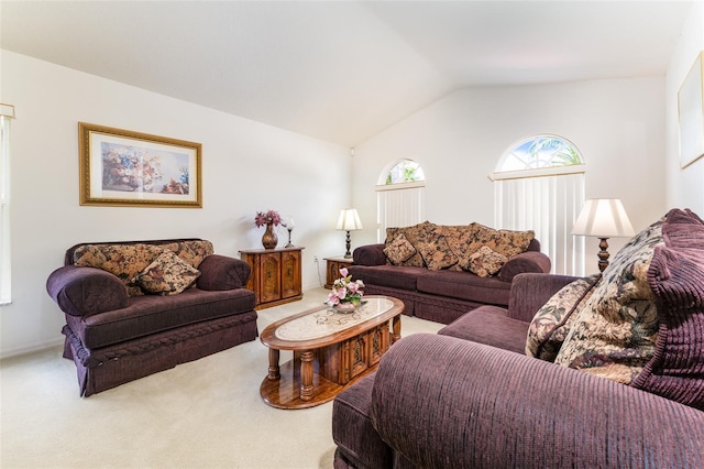 29542 Forest Glen Dr, Wesley Chapel, FL 33543 - living room featuring carpet floors and lofted ceiling