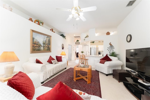 29542 Forest Glen Dr, Wesley Chapel, FL 33543 - carpeted living room with a sink, a ceiling fan, and visible vents