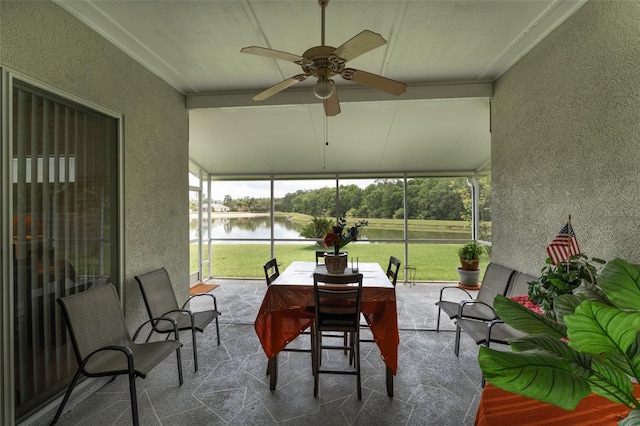 29542 Forest Glen Dr, Wesley Chapel, FL 33543 - sunroom with a water view and a ceiling fan
