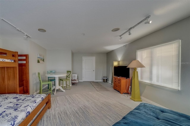 620 Bayway Blvd Unit 1, Clearwater, FL 33767 - bedroom featuring track lighting, baseboards, and light colored carpet