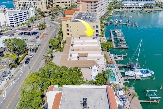 620 Bayway Blvd Unit 1, Clearwater, FL 33767 - birds eye view of property with a water view and a city view