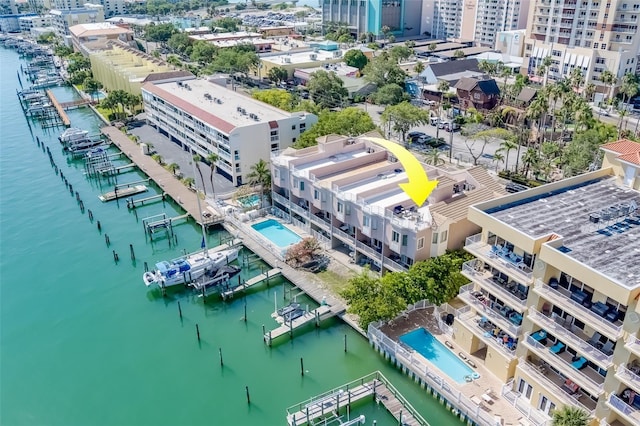 620 Bayway Blvd Unit 1, Clearwater, FL 33767 - bird's eye view featuring a city view and a water view