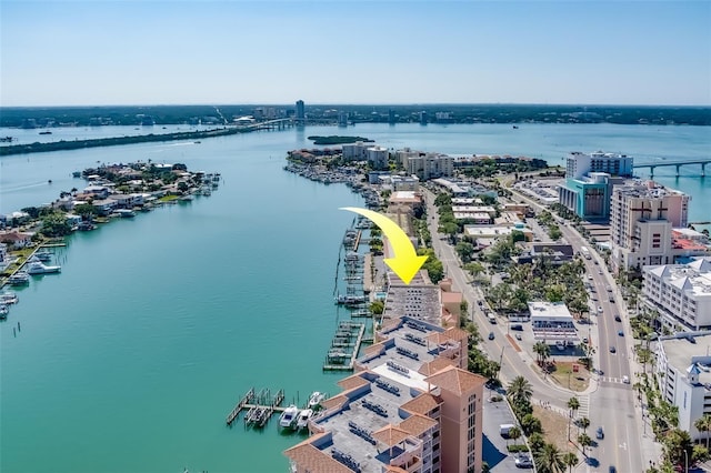 620 Bayway Blvd Unit 1, Clearwater, FL 33767 - bird's eye view featuring a water view and a city view