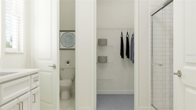 12062 Violet Jasper Dr, Parrish, FL 34219 - full bathroom featuring vanity, a shower stall, toilet, and a spacious closet
