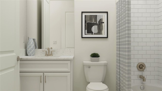 12062 Violet Jasper Dr, Parrish, FL 34219 - bathroom featuring vanity, shower / tub combo with curtain, and toilet