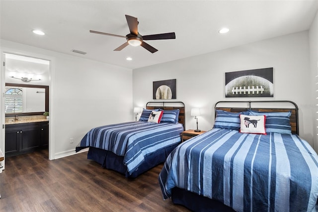 bedroom featuring recessed lighting, visible vents, and wood finished floors