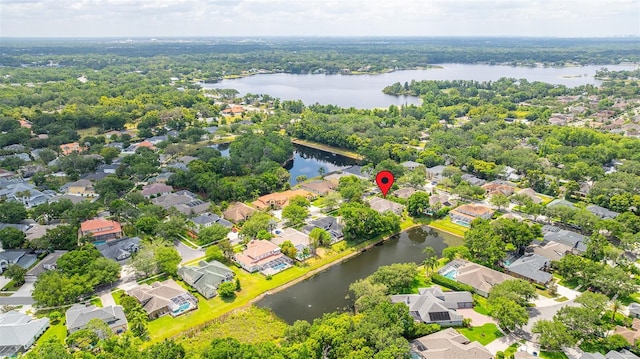 bird's eye view with a water view and a residential view