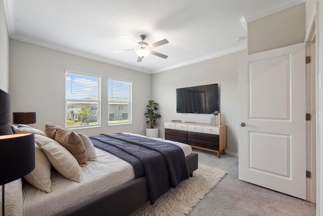 31970 Blue Passing Loop, Wesley Chapel, FL 33545 - bedroom featuring light carpet, ornamental molding, and a ceiling fan