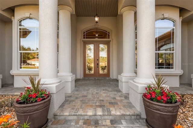doorway to property with french doors and covered porch