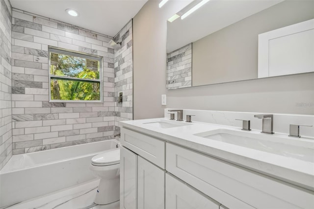 2042 Craft Ln, Sarasota, FL 34239 - full bath featuring double vanity, a sink, tub / shower combination, and toilet