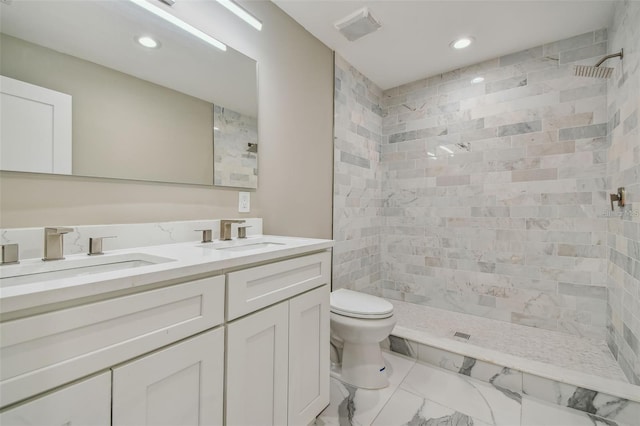 2042 Craft Ln, Sarasota, FL 34239 - bathroom featuring recessed lighting, a sink, a tile shower, and toilet