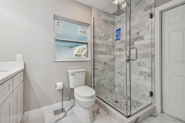 2042 Craft Ln, Sarasota, FL 34239 - full bath with baseboards, a stall shower, toilet, and marble finish floor