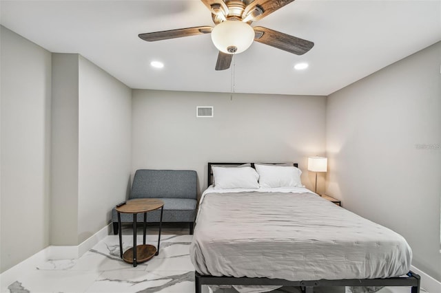 2042 Craft Ln, Sarasota, FL 34239 - bedroom featuring visible vents, recessed lighting, baseboards, and marble finish floor