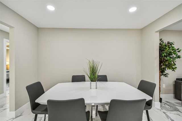 2042 Craft Ln, Sarasota, FL 34239 - dining area with recessed lighting, marble finish floor, and baseboards
