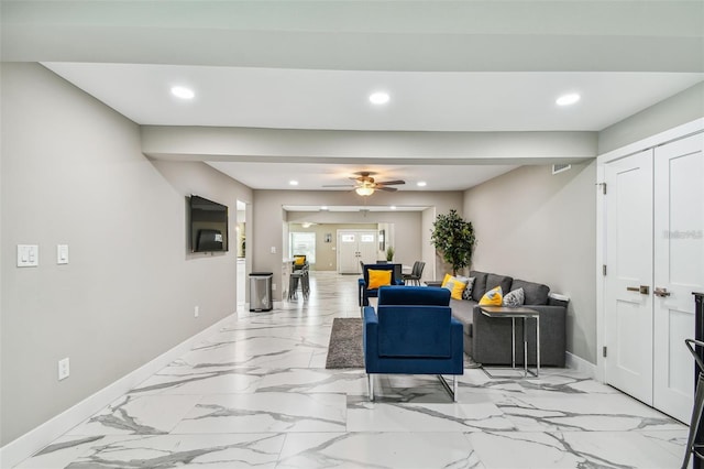 2042 Craft Ln, Sarasota, FL 34239 - living area with recessed lighting, baseboards, and marble finish floor