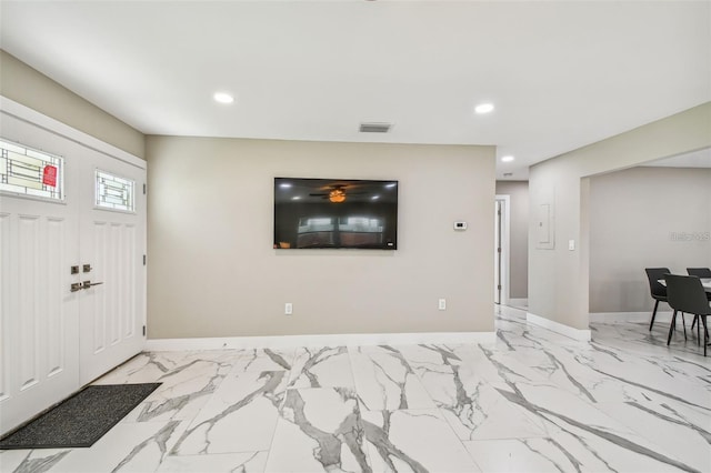 2042 Craft Ln, Sarasota, FL 34239 - foyer entrance featuring baseboards, visible vents, recessed lighting, and marble finish floor