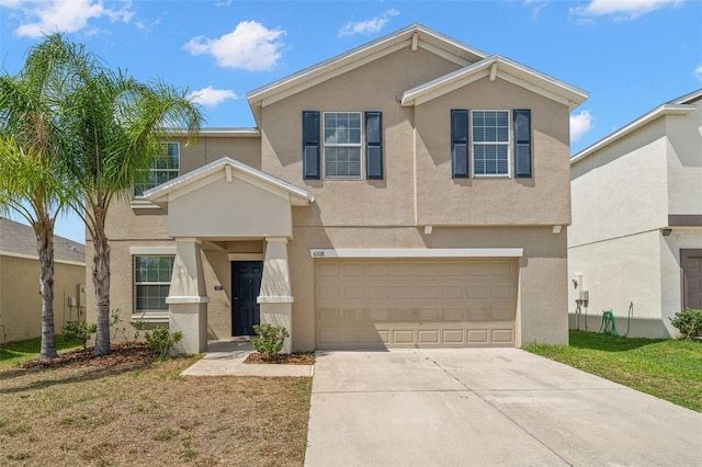 6708 Hazelnut Spice Dr, Ruskin, FL 33573 - traditional-style home featuring an attached garage, stucco siding, concrete driveway, and a front yard