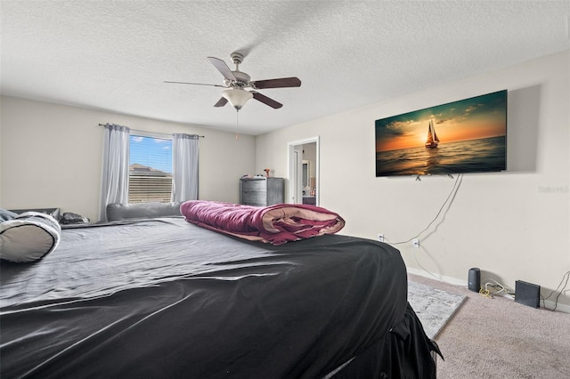 6708 Hazelnut Spice Dr, Ruskin, FL 33573 - carpeted bedroom with baseboards, a ceiling fan, and a textured ceiling