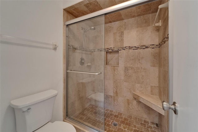 full bathroom with toilet and a shower stall