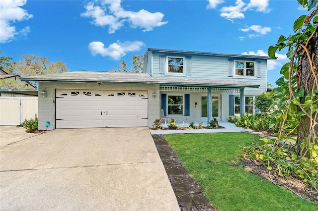 9410 Alanbrooke St, Temple Terrace, FL 33637 - traditional-style home with driveway, a garage, brick siding, and a porch