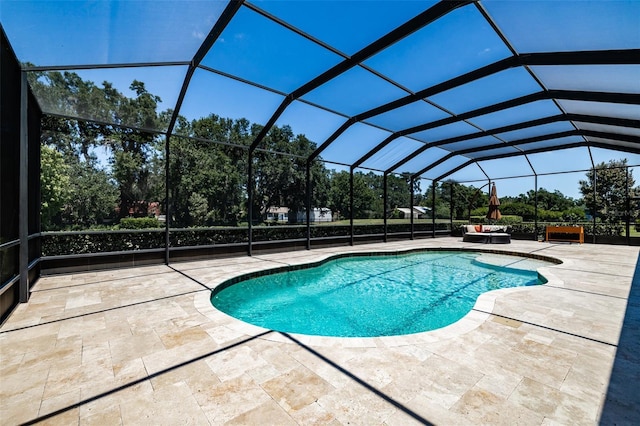 outdoor pool featuring a patio and a lanai