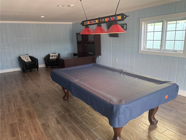 324 6th Ave, Indian Rocks Beach, FL 33785 - rec room with pool table, baseboards, a textured ceiling, and wood finished floors
