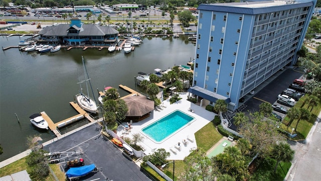 aerial view with a water view