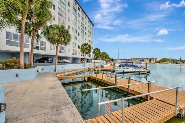 view of dock with a water view