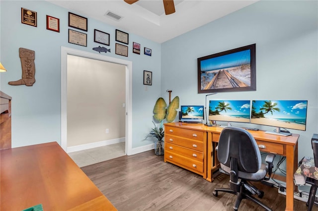 4610 Alexandria Ct, Palmetto, FL 34221 - office space with baseboards, a ceiling fan, wood finished floors, and visible vents