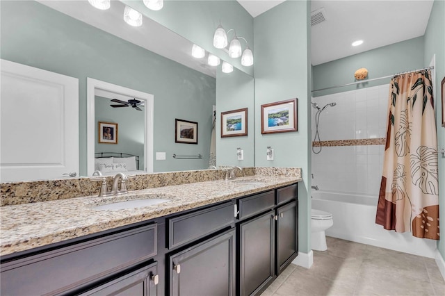 4610 Alexandria Ct, Palmetto, FL 34221 - full bath featuring double vanity, shower / bath combo with shower curtain, visible vents, and a sink