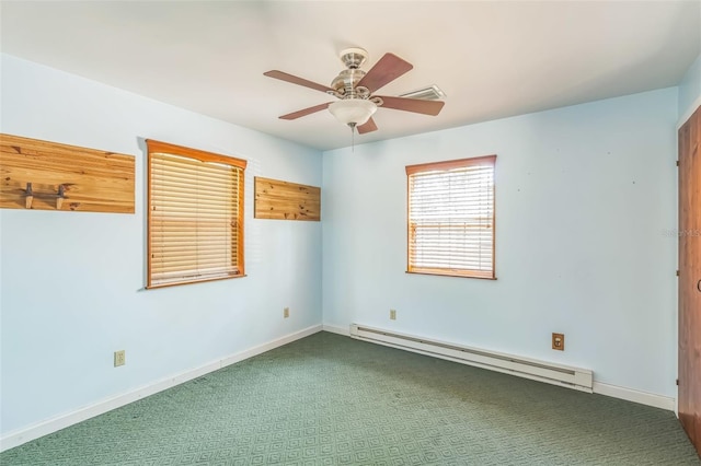 526 Kings Creek Cir, Steinhatchee, FL 32359 - carpeted spare room with baseboards, ceiling fan, a baseboard heating unit, and visible vents