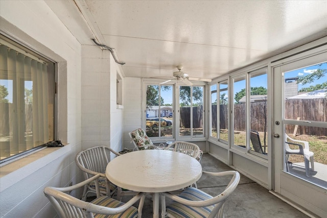sunroom featuring plenty of natural light and a ceiling fan