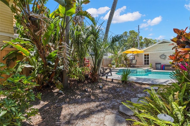 view of pool with a fenced in pool, a patio area, and fence
