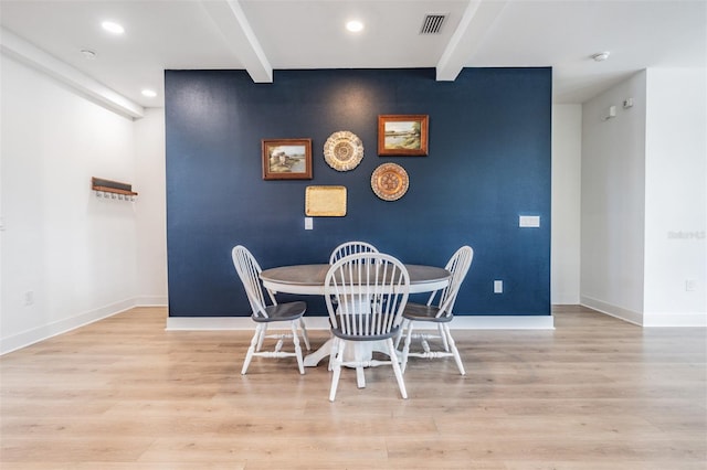 6904 S Macdill Ave Unit 1, Tampa, FL 33611 - dining room with beam ceiling, baseboards, light wood finished floors, and recessed lighting