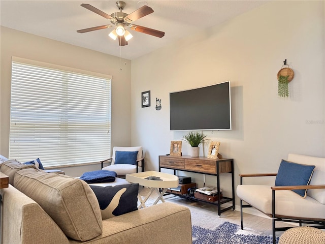 living room featuring ceiling fan