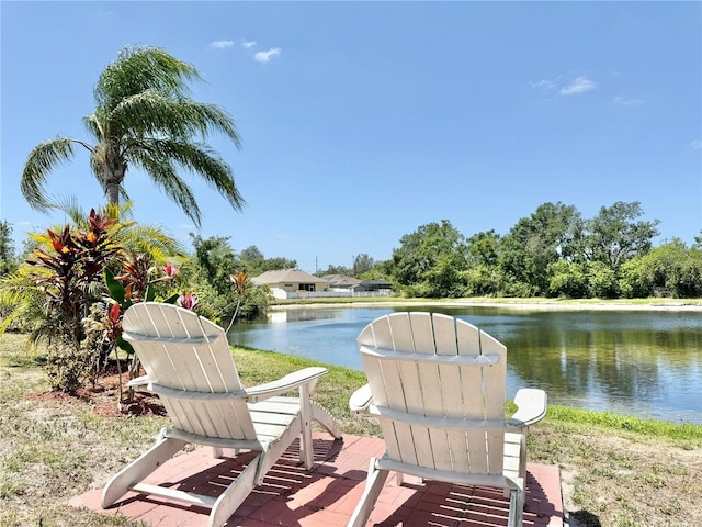 exterior space featuring a water view