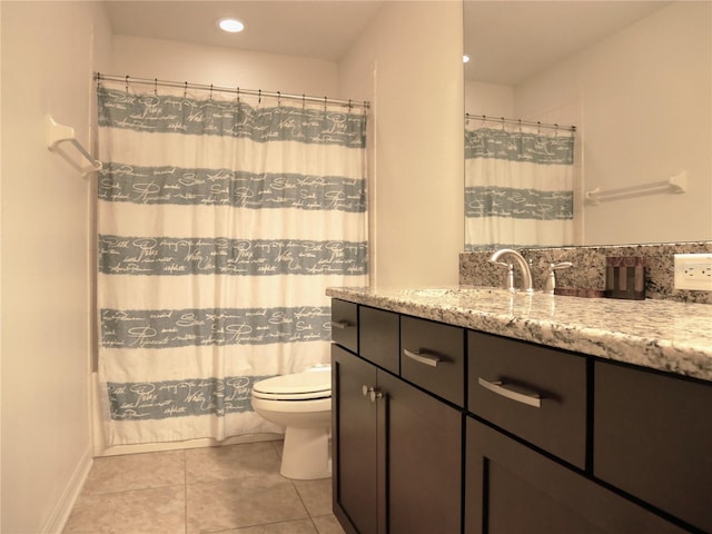 19314 Long Lake Ranch Blvd, Lutz, FL 33558 - bathroom featuring toilet, tile patterned flooring, vanity, a shower with curtain, and recessed lighting