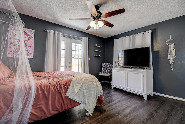 8497 137th St, Seminole, FL 33776 - bedroom with dark wood-style flooring, baseboards, ceiling fan, access to outside, and a textured ceiling
