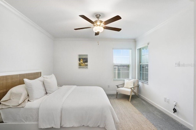 10998 Gable Dig Loop, San Antonio, FL 33576 - carpeted bedroom featuring crown molding, baseboards, and ceiling fan